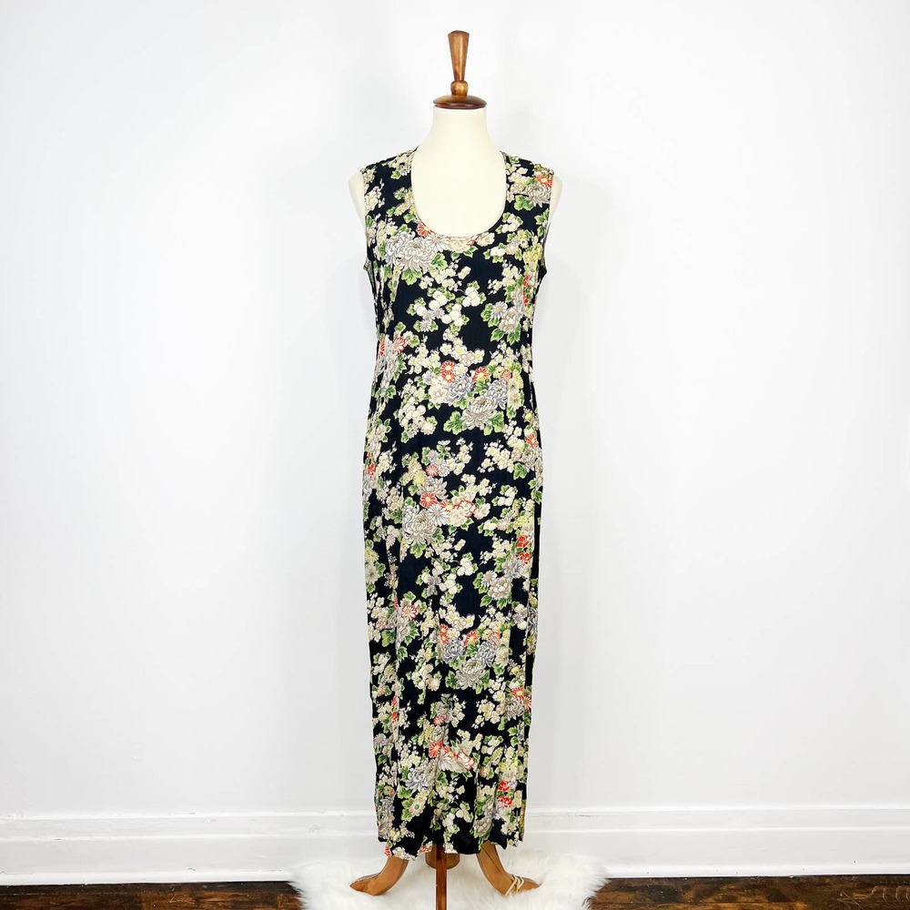 Vintage 90s French Connection maxi dress Chrysanthemum boho dark floral Size 8 - Picture 2 of 9